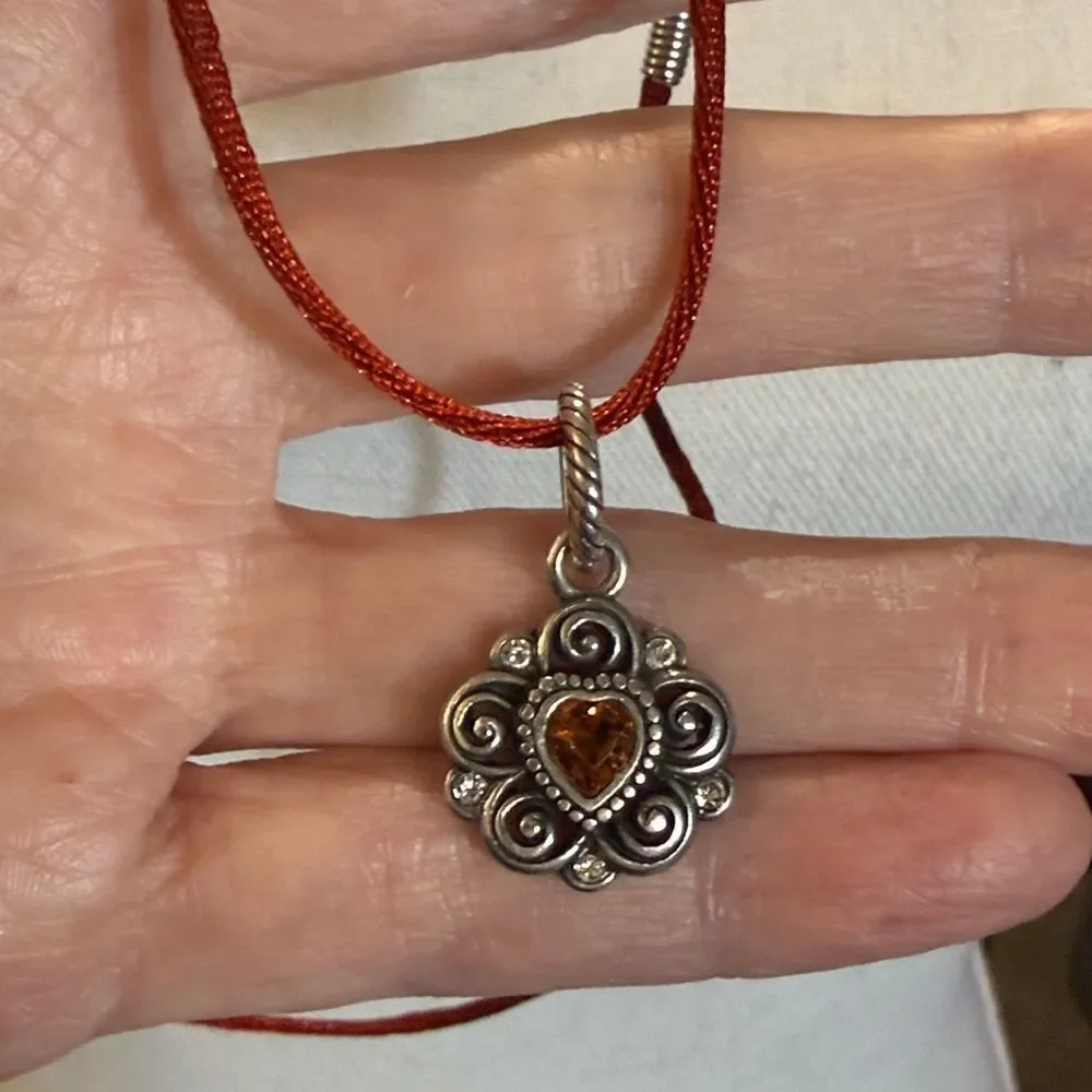 BRIGHTON HEART PENDANT FLOWER SHAPE ON FREE SILK ROPE NECKLACE CHAIN